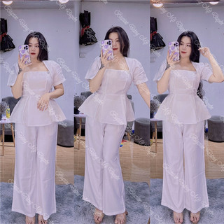 Set quần suông áo peplum kèm tag hoaảnh chụp thật
