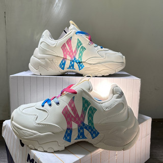 GIÀY MLB NY XANH HỒNG, Mlb bigball chunky A gradient classic monogram new york, mlb nh xanh hồng độn đế full box bill