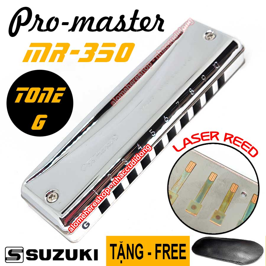 Kèn Harmonica Diatonic 10 Lỗ Cao Cấp Suzuki Promaster MR-350 Key G Có Clip Lưỡi Gà