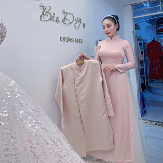 áo dài vàng đồng lụa phi cao cấp- áo dài lễ tân
