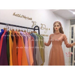 áo dài vàng đồng lụa phi cao cấp- áo dài lễ tân