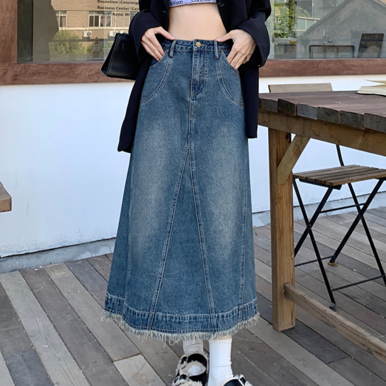 Chân Váy Nữ Jeans Dáng Dài Thiết Kế Đơn Giản Phong Cách Nhẹ Nhàng, Chân váy bò dáng dài