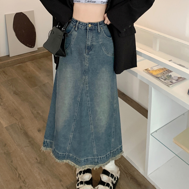 Chân Váy Nữ Jeans Dáng Dài Thiết Kế Đơn Giản Phong Cách Nhẹ Nhàng, Chân váy bò dáng dài