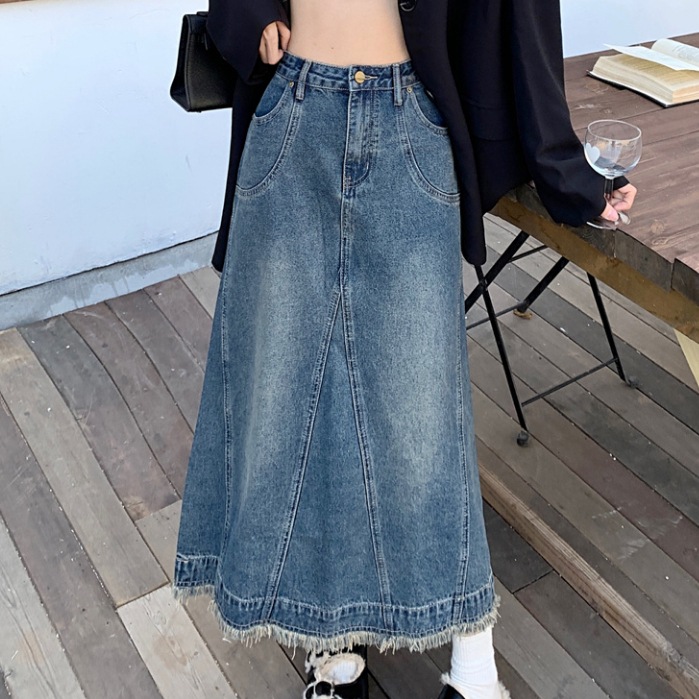 Chân Váy Nữ Jeans Dáng Dài Thiết Kế Đơn Giản Phong Cách Nhẹ Nhàng, Chân váy bò dáng dài