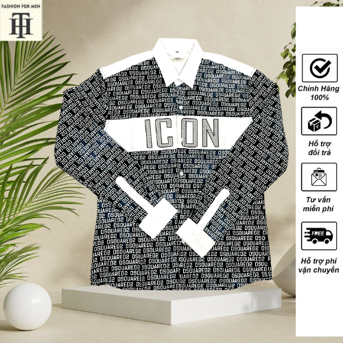 Áo sơ mi nam dài tay ngắn tay TH phối thêu chữ ICON hot trend bán chạy nhất