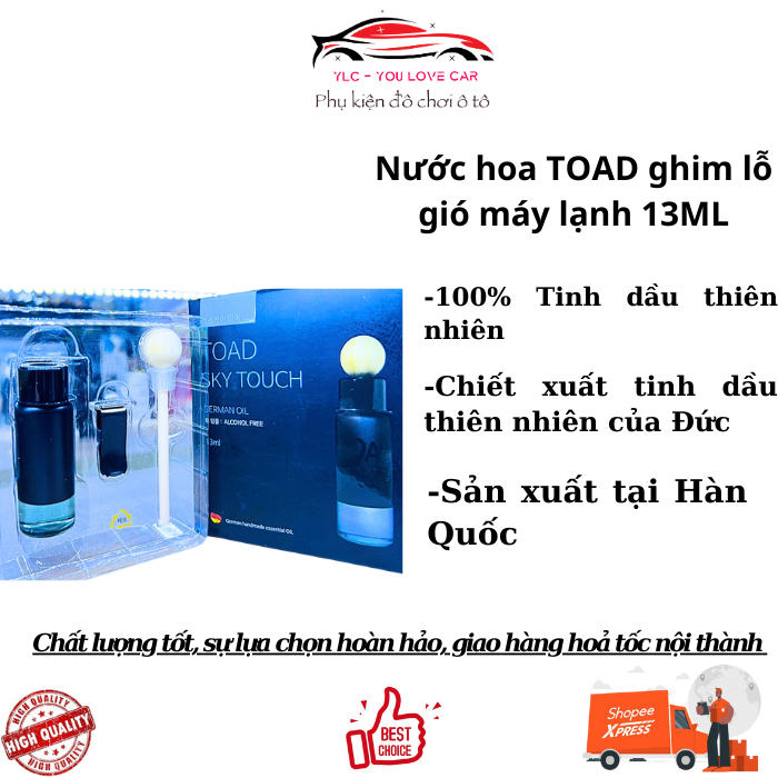 GHIM LỖ GIÓ Máy lạnh NƯỚC HOA CAO CẤP TOAD 13ML ô tô Đức cao cấp, 100% tinh dầu tự nhiên