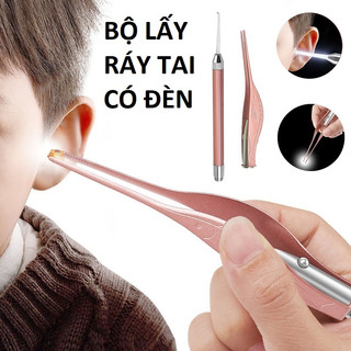Lấy ráy tai có đèn LED, Bộ dụng cụ lấy ráy tai cho bé, cây lấy ráy và nhíp gắp cao cấp
