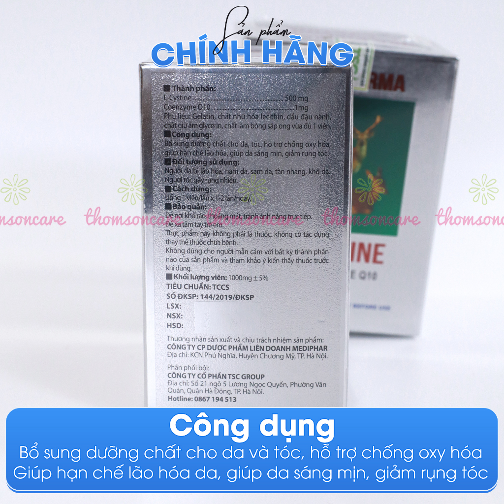 L cystine hỗ trợ làm đẹp da, giảm rụng tóc Hộp 60 viên 500mg, hết nám, tàn nhang, lcystine Ly systine cistine