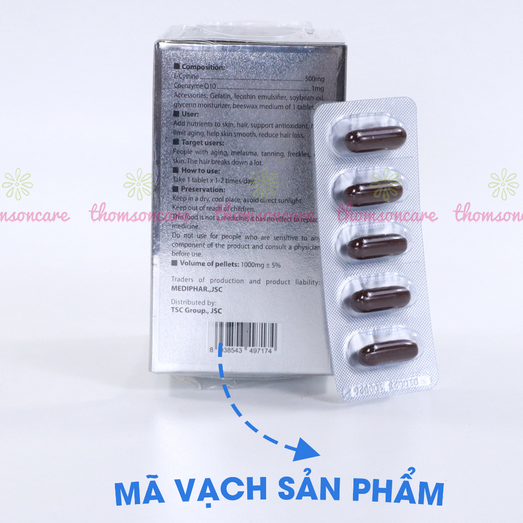 L cystine hỗ trợ làm đẹp da, giảm rụng tóc Hộp 60 viên 500mg, hết nám, tàn nhang, lcystine Ly systine cistine