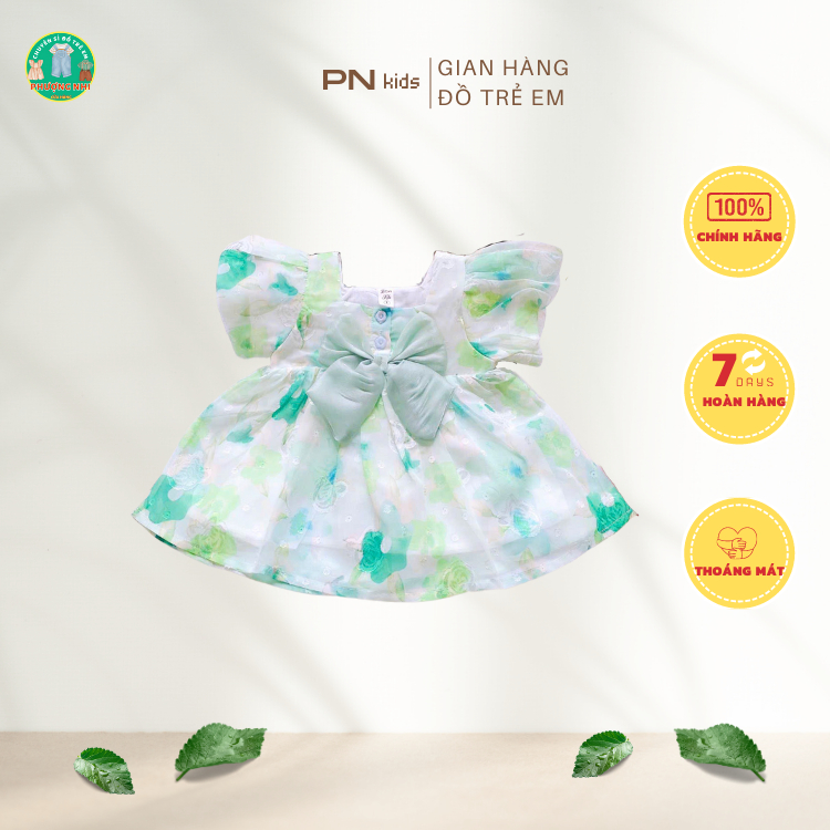 Đầm nhí cho bé gái vải voan có lớp lót bên trong tay phồng không có bo thun cho bé gái từ 6,7,8,9,10,11 kg