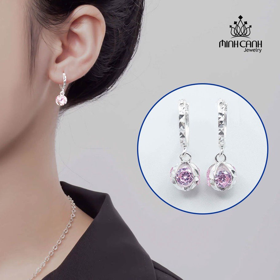 Bông Tai Bạc Trẻ Em Quả Cầu Bọc Đá - Minh Canh Jewelry