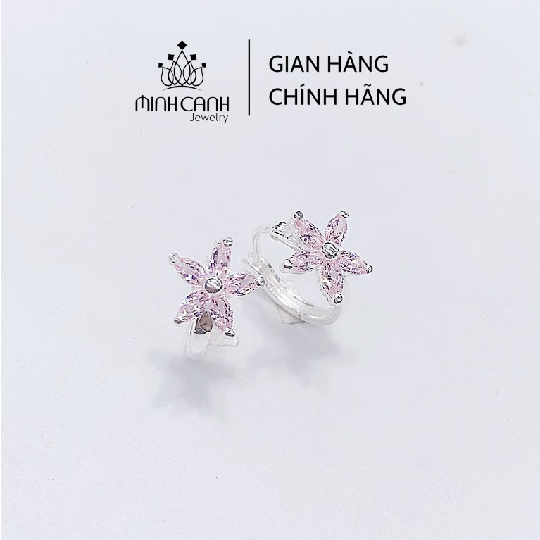 Bông Tai Bạc Bấm Hoa 5 Cánh Đá Hồng - Minh Canh Jewelry