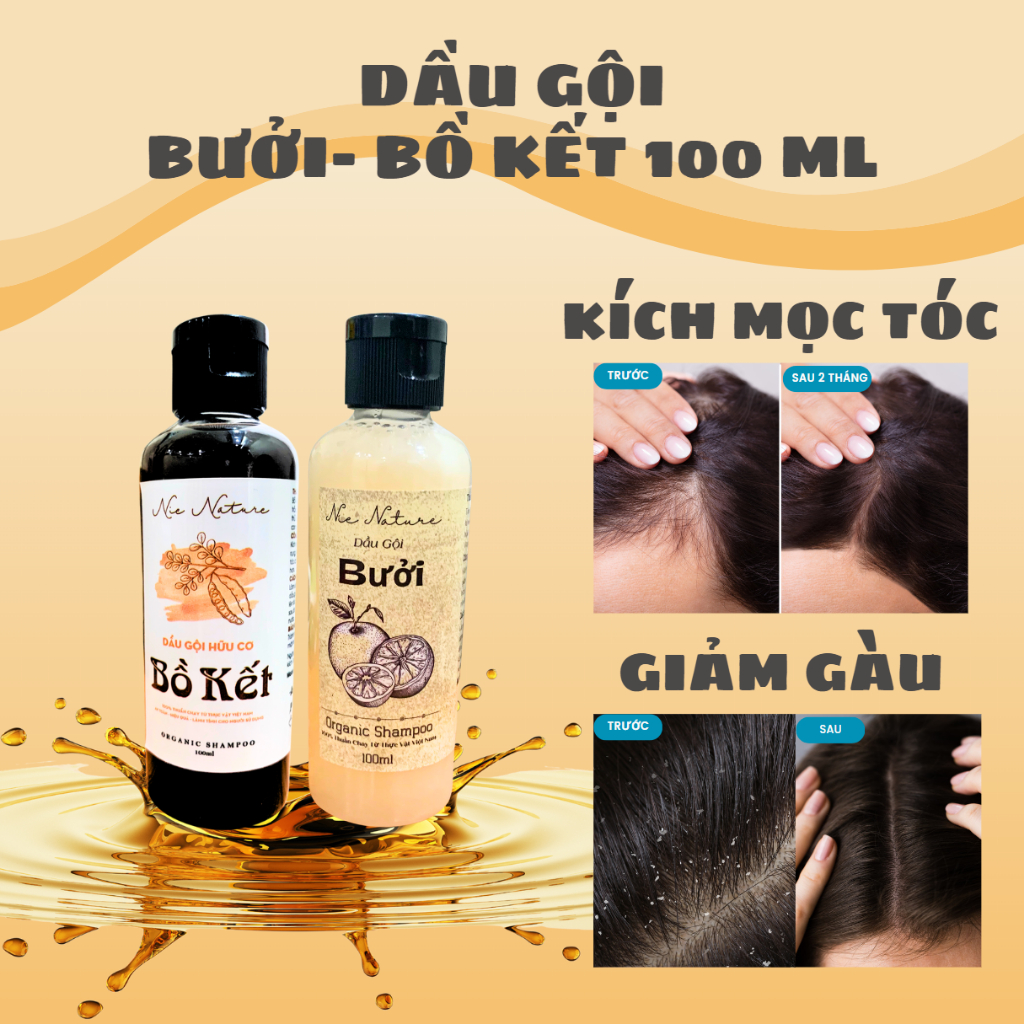 Dầu Gội Bồ Kết Hoa Sen & Dầu Gội Bưởi Hoa Nhài giảm gàu chống rụng thiên nhiên giúp mọc tóc nhanh dài NIE NATURE 100ml
