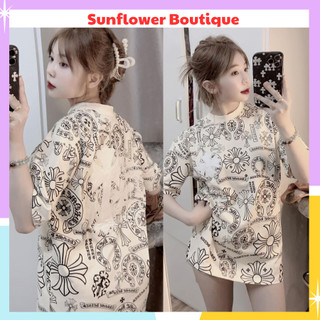 Áo thun nữ hình thánh giá, chữ thập tay lỡ, áo phông rộng nữ hình chữ thập chất cotton khô