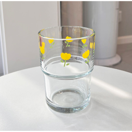 Cốc thuỷ tinh hoa nhí dài kèm ống hút CTT46 cute dễ thương decor vintage 400ml