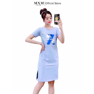 Đầm thun nữ dáng suông MXM in chữ New York cotton 4 chiều mã D027