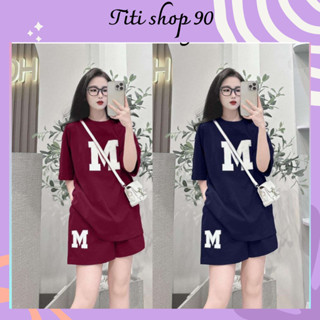 Set bộ mặc nhà nữ mùa hè, đồ bộ bigsize, bộ quần áo đùi nữ 3 SIZE 45-75KG chất thun coton co giãn in chữ M trắng