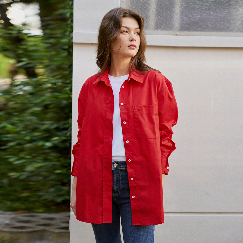 TheBlueTshirt-Áo sơ mi oversized màu đỏ cho nữ-Pillow Talk Oversized Shirt - Red