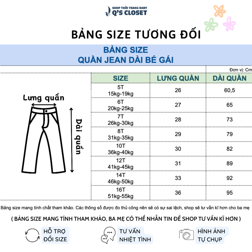 Quần jean dài bé gái từ 15kg đến 55kg form dáng skinny, chất jean co giãn thoải mái
