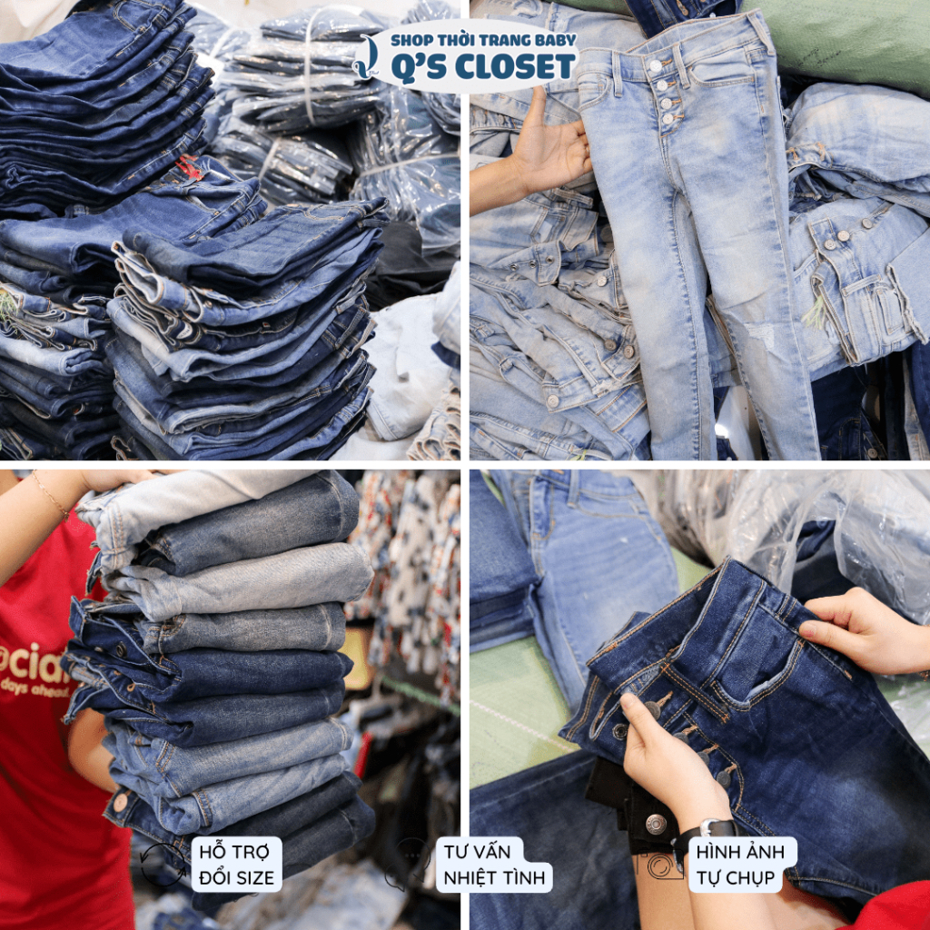 Quần jean dài bé gái từ 15kg đến 55kg form dáng skinny, chất jean co giãn thoải mái