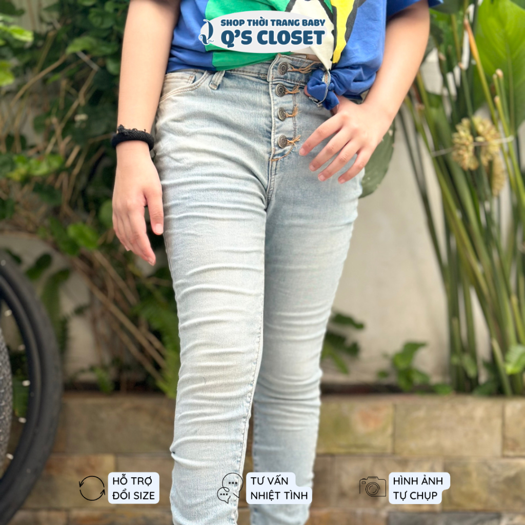 Quần jean dài bé gái từ 15kg đến 55kg form dáng skinny, chất jean co giãn thoải mái