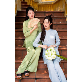 Đồ lam đi chùa xẻ tà, set đồ đi chùa vải lụa tơ, Pháp phục đi chùa tay lỡ vải lụa mềm mại hàng may chuẩn form