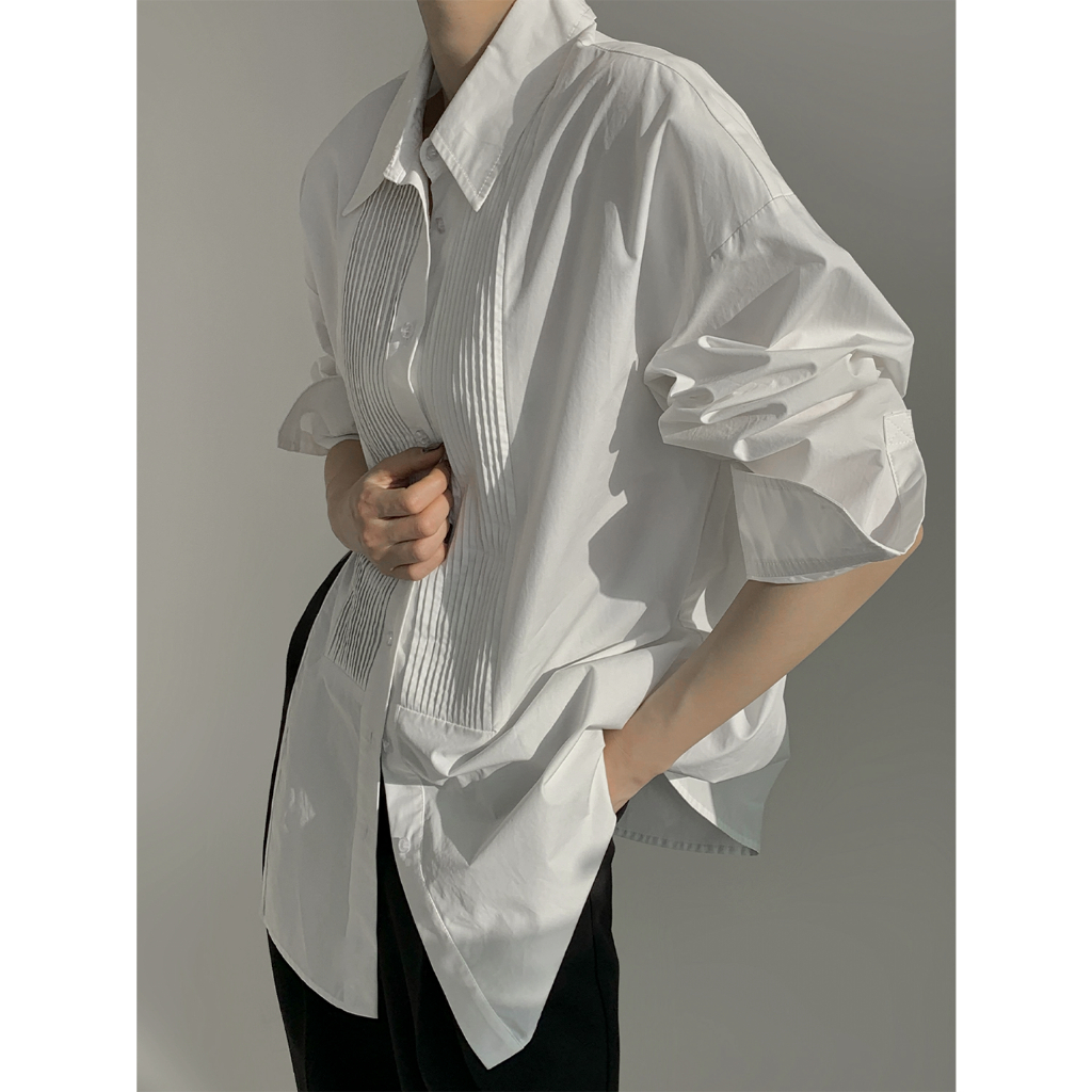 Áo sơ mi oversized dập li xẻ vạt chất vải poplin mềm mịn thoáng mát Harriet