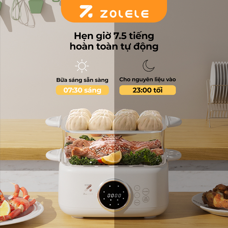Nồi hấp điện ZOLELE ES931 Nồi hấp nồi lẩu điện mini Hẹn giờ 24h Cơ chế chống khô nước, chống cháy