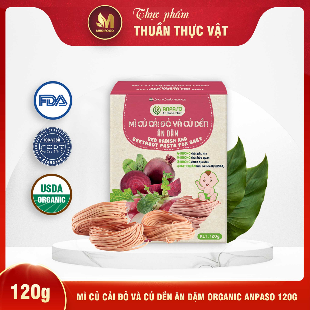 Mì Củ Cải Đỏ Và Củ Dền Organic Anpaso 120G Ăn Dặm Cho Bé Từ 6 Tháng Tuổi, Bổ Sung Chất Xơ, Cải Thiện Hệ Tiêu Hóa