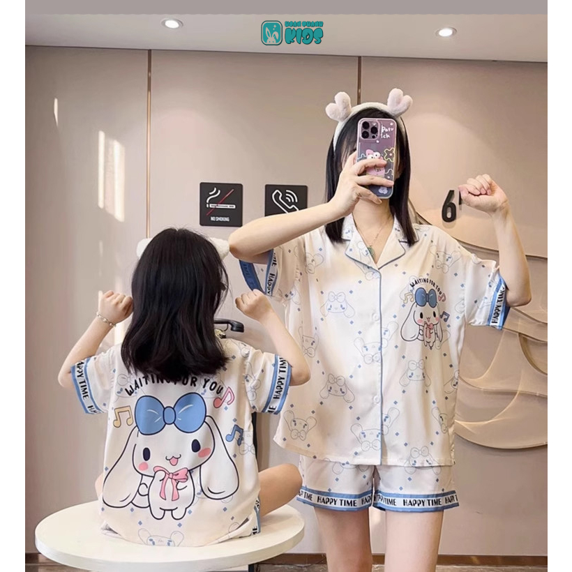 Bộ đồ ngủ trẻ em, bé gái mùa hè ngắn tay bằng lụa mỏng, ba mảnh phù hợp với bé gái mặc ở nhà