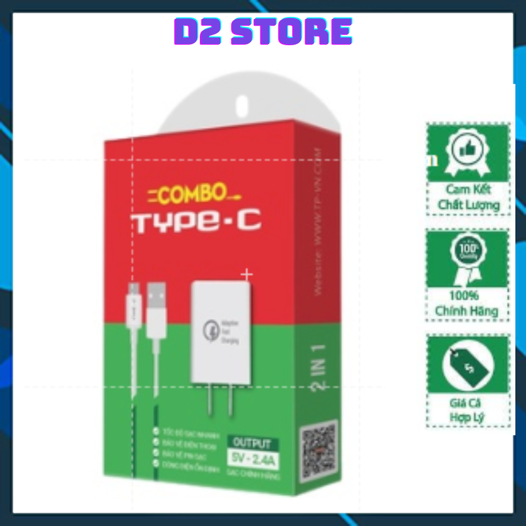 Bộ Sạc Nhanh TPVN Củ 2.4A Cáp TypeC Giúp Tiết Kiệm Thời Gian Bảo Vệ Pin Điện Thoại - D2 store