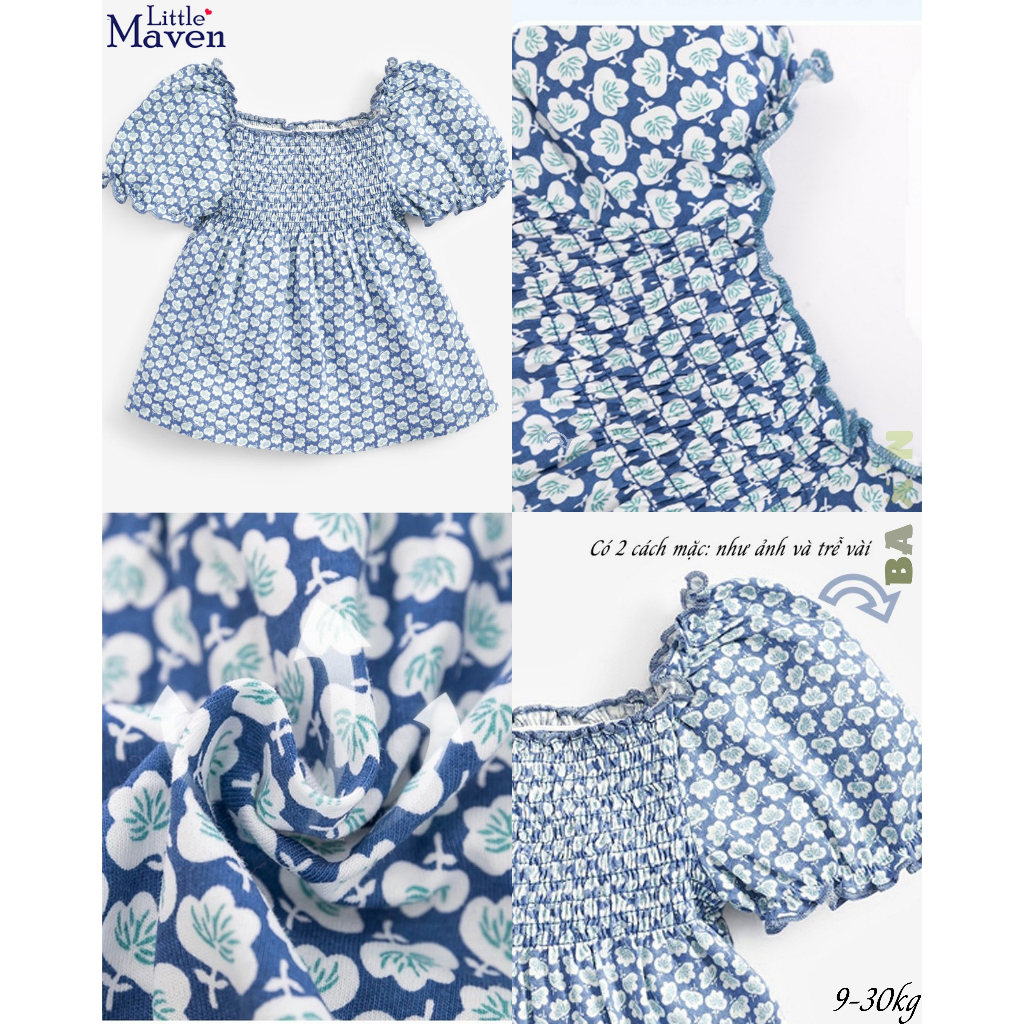 (10-40KG)ÁO THUN COTTON TAY PHỒNG BO CHUN NGỰC CHO BÉ GÁI LITTLE MAVEN SIZE ĐẠI TRẺ EM 2 3 4 5 6 7 8 TUỔI