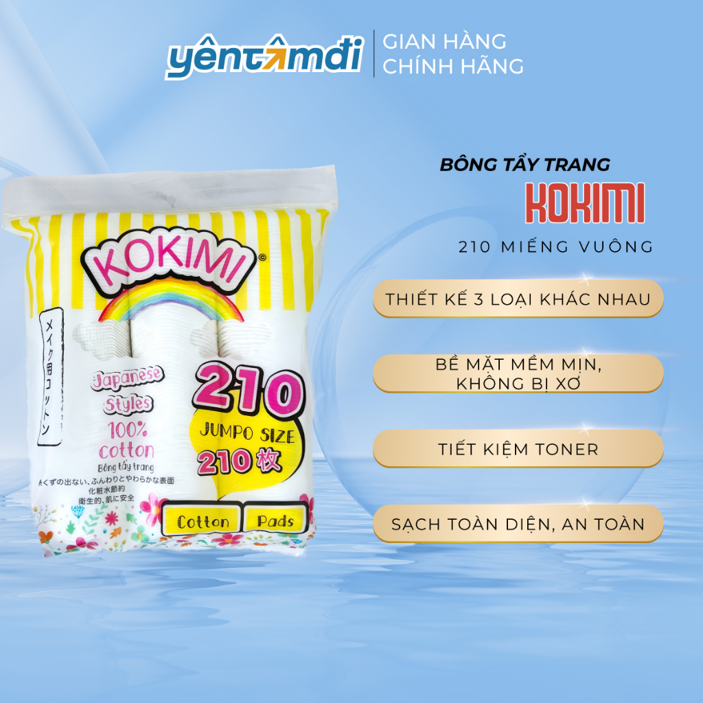 Bông tẩy trang Kokimi túi 210 miếng tròn