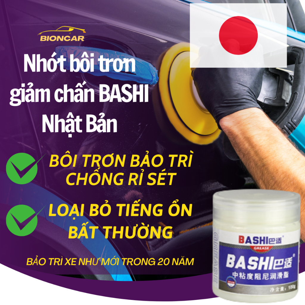 Mỡ bôi trơn ô tô BASHI kèm chổi quét giảm chấn, chống dỉ sét Nhật Bản