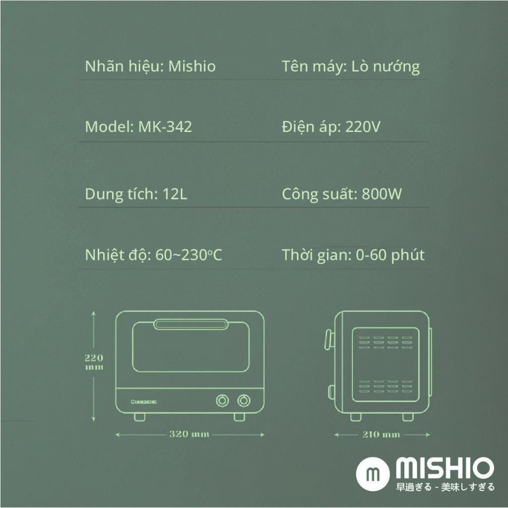 Lò nướng điện Mishio MK342 12Lít