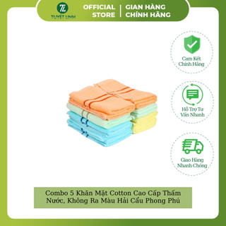 Combo 5 Khăn Mặt Cotton Cao Cấp Thấm Nước, Không Ra Màu Hải Cẩu Phong Phú