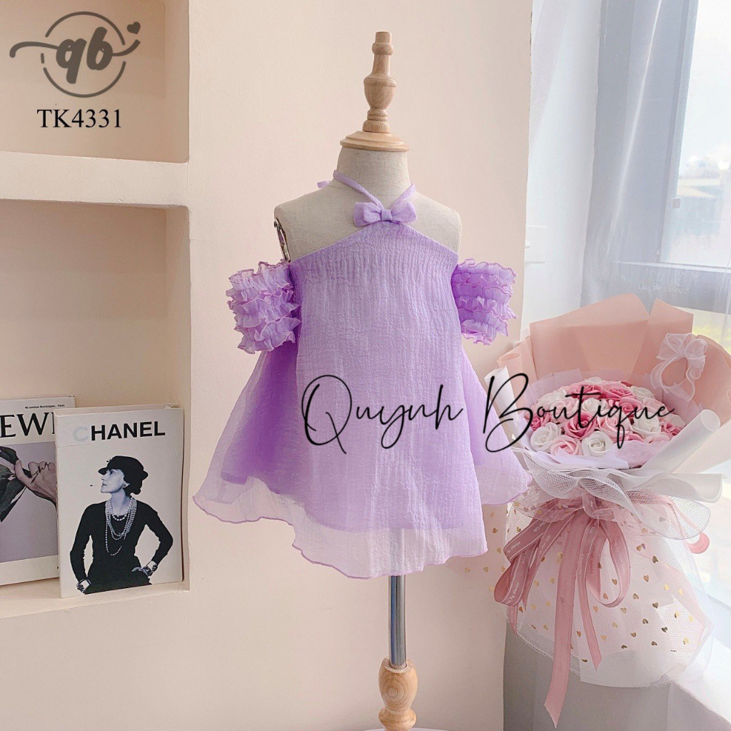 Váy Công Chúa Bé Gái Đầm Công Chúa Váy Cổ Yếm Tay Bèo Hở Vai Quỳnh Boutique