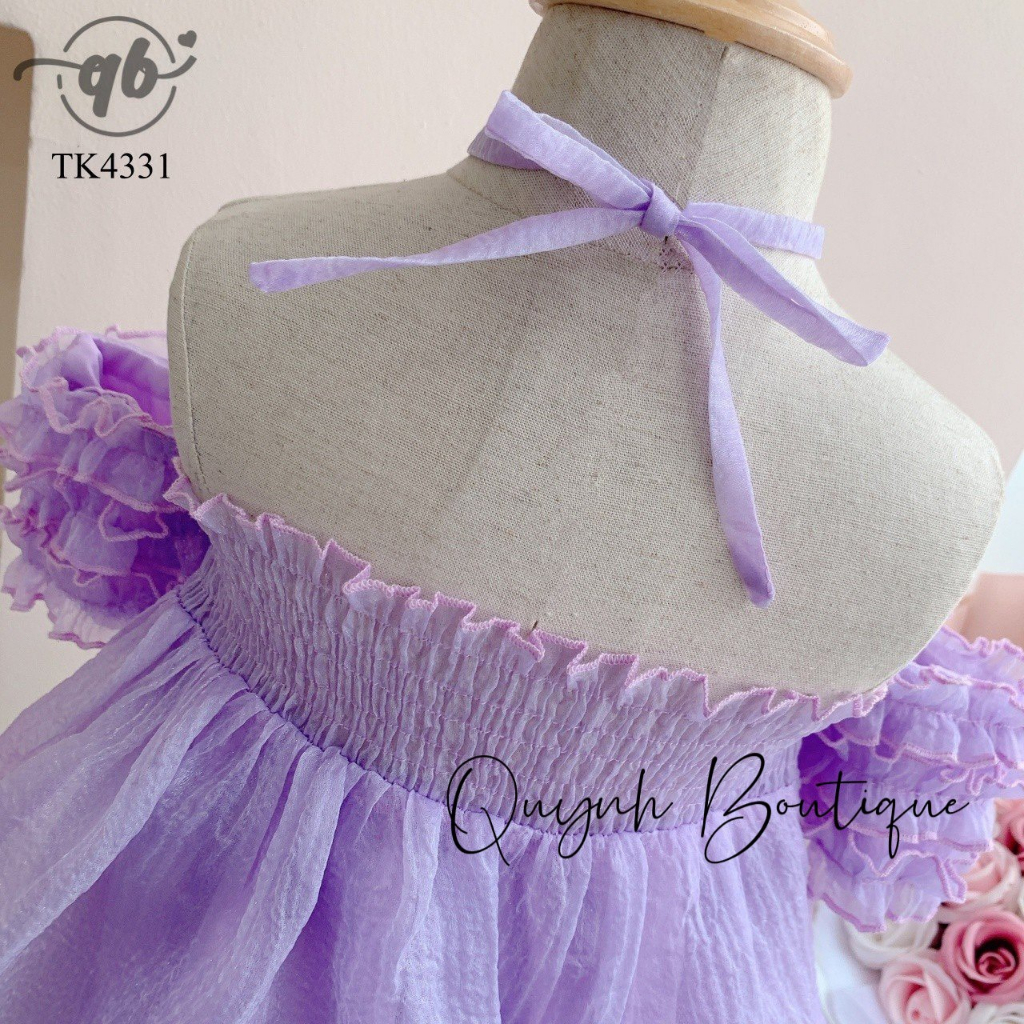 Váy Công Chúa Bé Gái Đầm Công Chúa Váy Cổ Yếm Tay Bèo Hở Vai Quỳnh Boutique