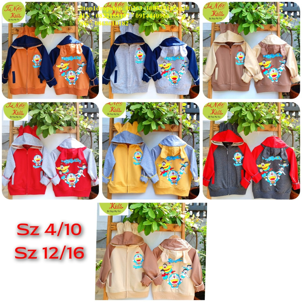 💖Hàng sỉ Sài Gòn💖 Áo khoác bé trai, bé gái chất da doraemon, size 4-16, top1dropship_00263_10071516_sg3