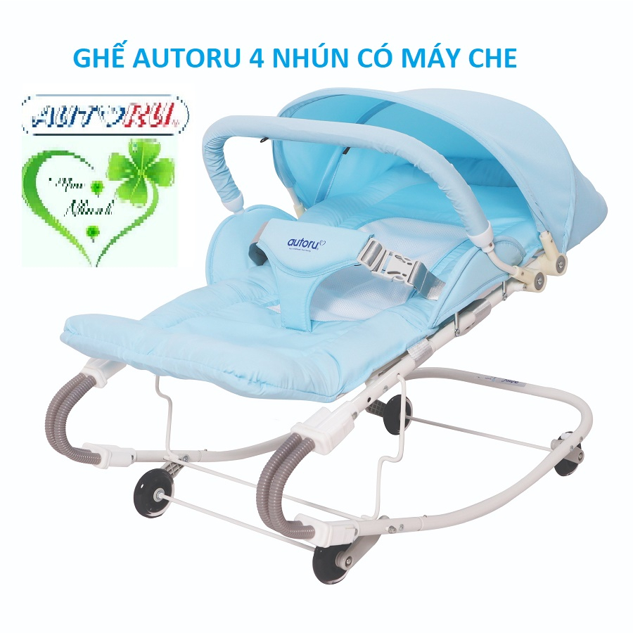 Xe nhún Autoru [CHÍNH HÃNG], ghế ăn bột, xe bập bênh loại 4 nhún có kèm mùng chụp.