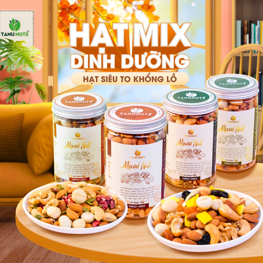 Hạt dinh dưỡng mix 6 loại TANU NUTS, hạt ngũ cốc bà bầu granola ăn kiêng giảm cân 350gr/500gr