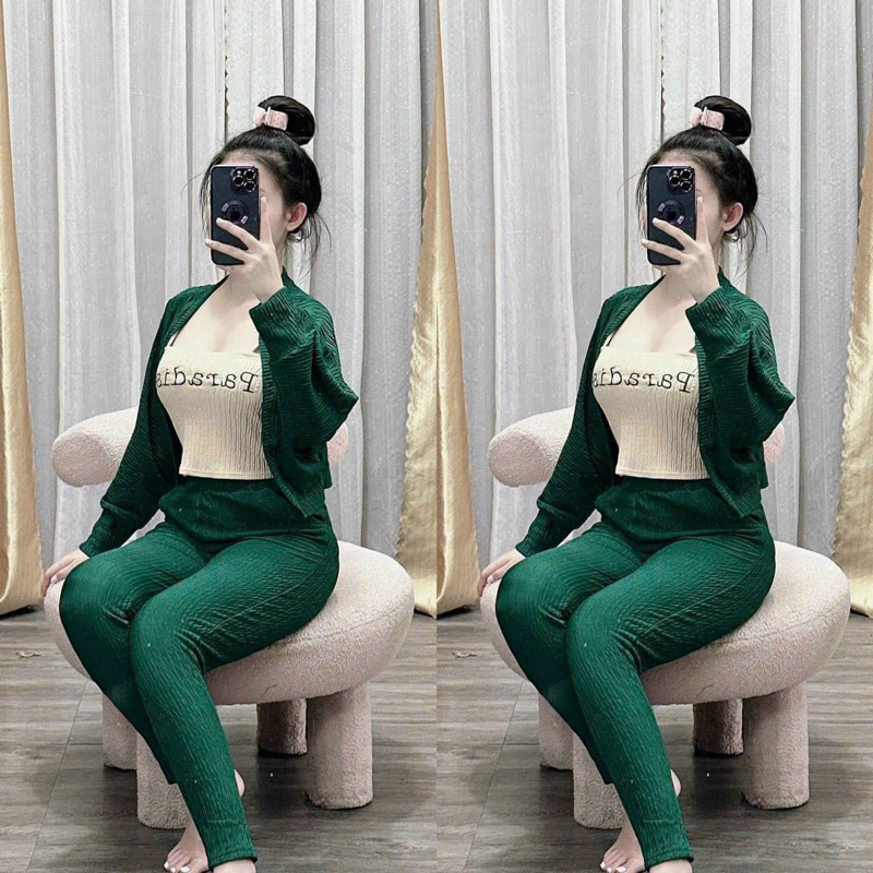 Sét bộ 3 món kèm áo khoác chất thun xốp nhật _quần ôm có túi quần _SEN BOUTQUE