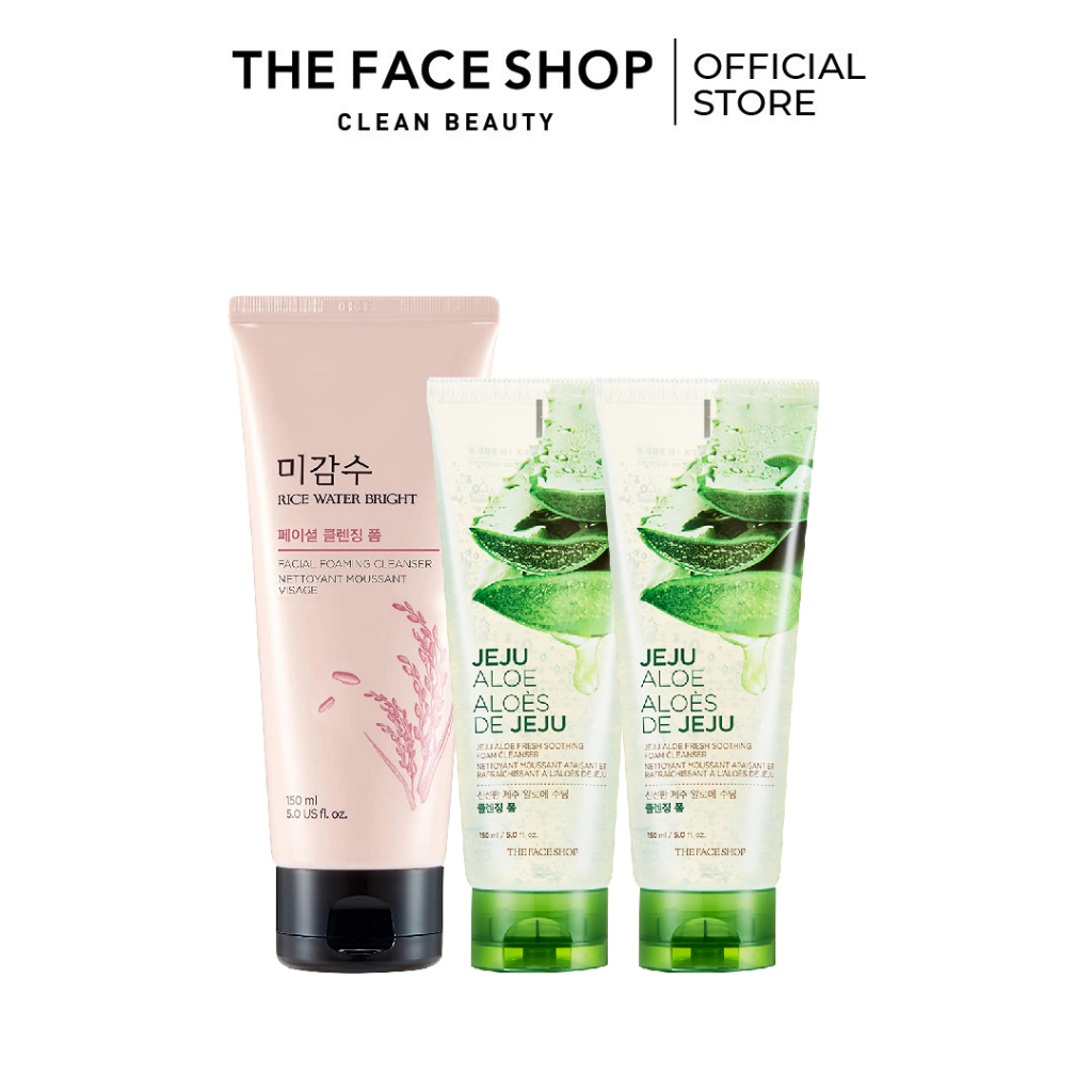 Combo Sữa Rửa Mặt Làm Sáng Da THE FACE SHOP Gạo 150ml + Sữa Rửa Mặt Jeju Aloe 150ml