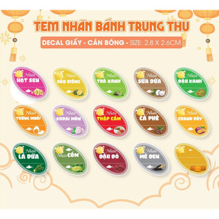 Tem dán, nhãn elip nhân bánh trung thu - cán bóng đẹp