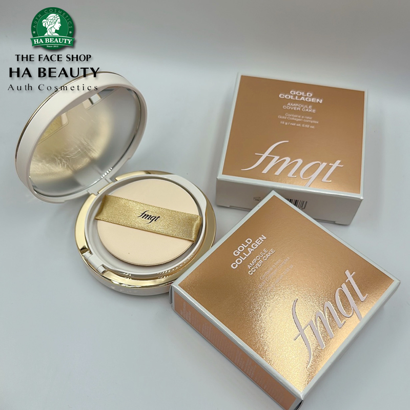 Phấn nền dạng kem The Face Shop dưỡng da chống lão hóa chống nắng fmgt Gold Collagen Ampoule Cover Cake SPF50 PA+++
