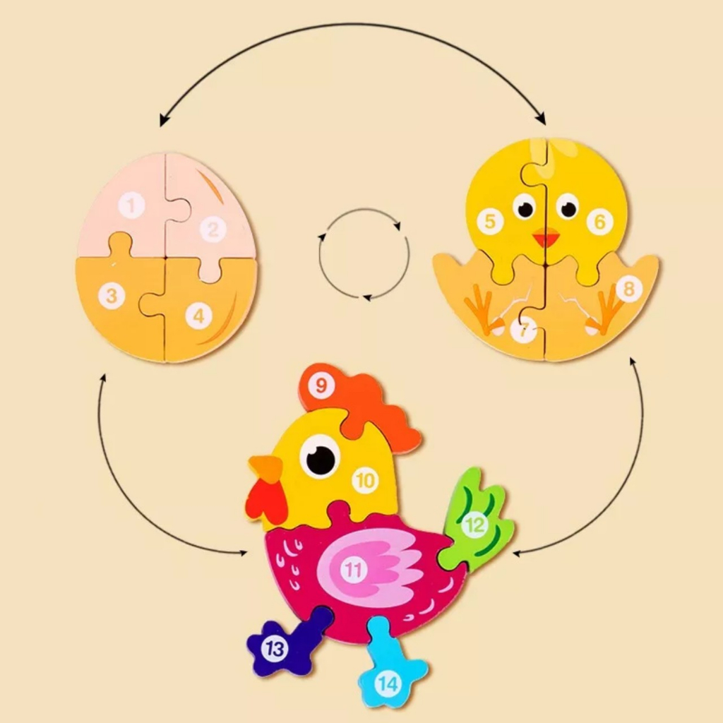 Đồ Chơi Xếp Hình Gỗ, Mô Hình Ghép Vòng Đời Động Vật Cho Bé Khám Phá Thế Giới Xung Quanh - Kodomo