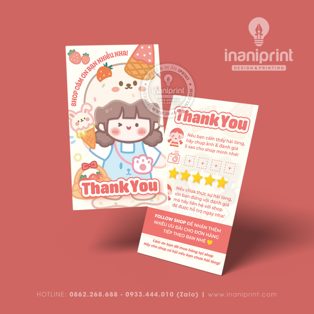 Thiệp Cảm Ơn Dễ Thương, Thank You Card Giá Rẻ, Card Cám Ơn Cô Gái Cute - BÉ KEM - MS: 048