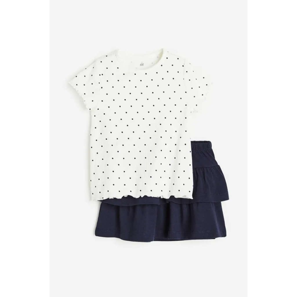 Set áo váy navy chấm bi 1036359004 size 8-9y HM H&M_authentic US