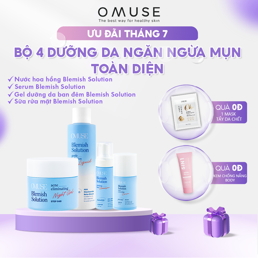 Bộ Sản Phẩm Ngừa Mụn và Kiềm Dầu OMUSE Blemish Solution Acne Correcting dành cho da dầu