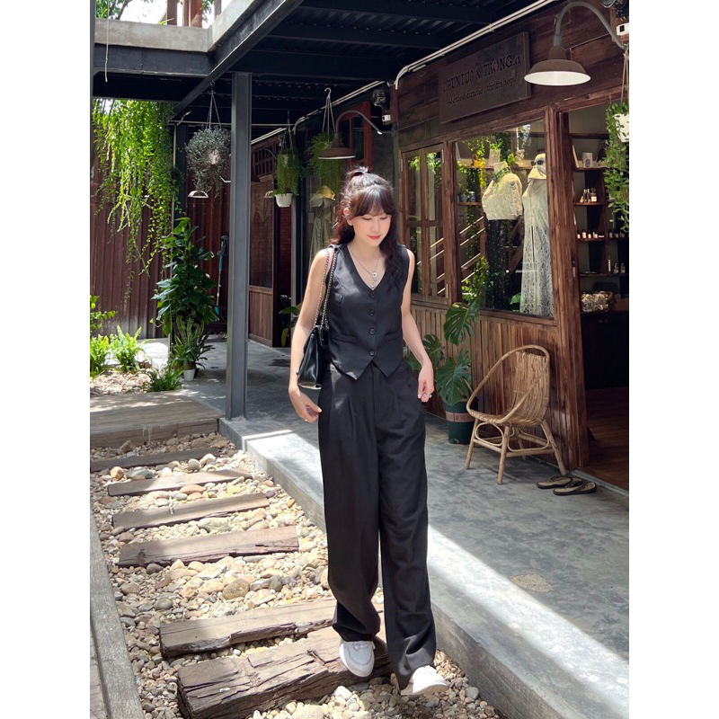 Áo gile nữ áo ghi lê thiết kế phối túi HÀNG LOẠI 1 Uimeecloset phong cách Hàn Quốc cho nữ